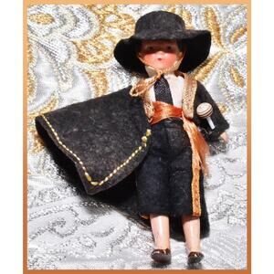 4” Hertwig German Miniature Doll Spanish Painted Bisque Antique Matador Cape Boy